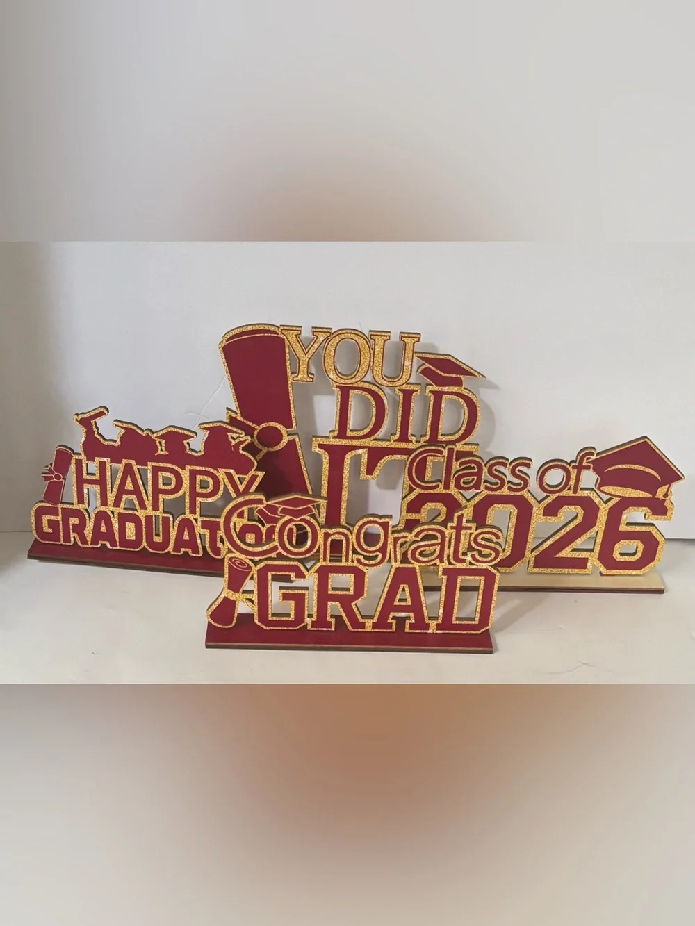 Graduation table signs 4 total & 2 banners maroon & gold